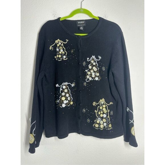 Vintage Designer Originals Studio Bohemian Cotton Button Up Cardigan Black Sz L - Picture 1 of 11